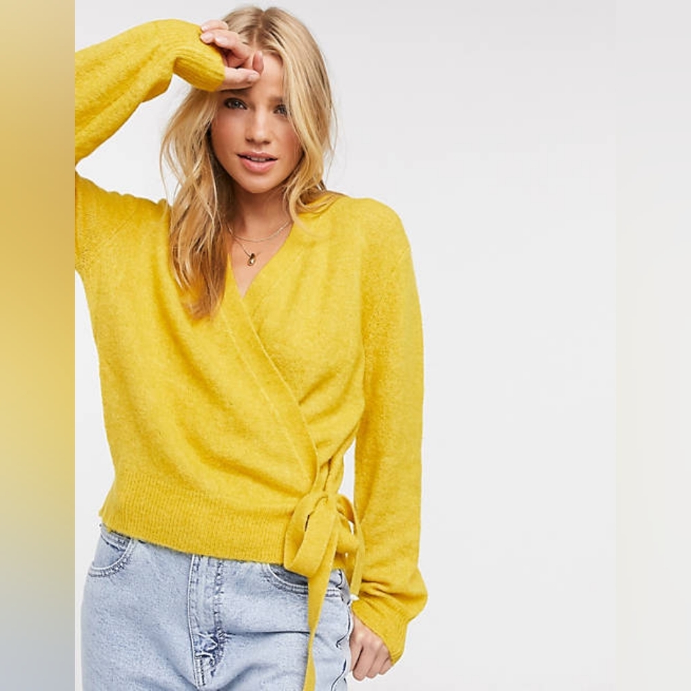 Y.A.S Wrap Knitted Cardigan in yellow